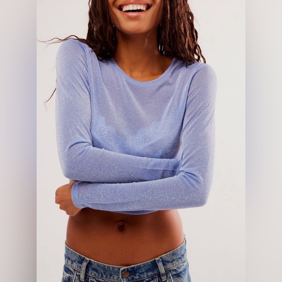 INTIMATELY BY FP Blue Mesh Sheer Sparkly Party Long Sleeve Size M - Picture 2 of 7